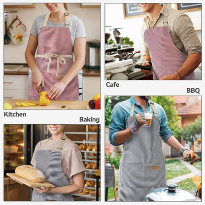 Kitchen Apron - 2 Pieces - Professional Cooking Apron - for Ladies and Gentlemen - Catering Apron - Easily Adjustable - BBQ Apron - Pottery Apron - Cooking Kitchen Aprons - kitchen cooking aprons - soft chef apron with 2 pockets - blue / pink - Image 3