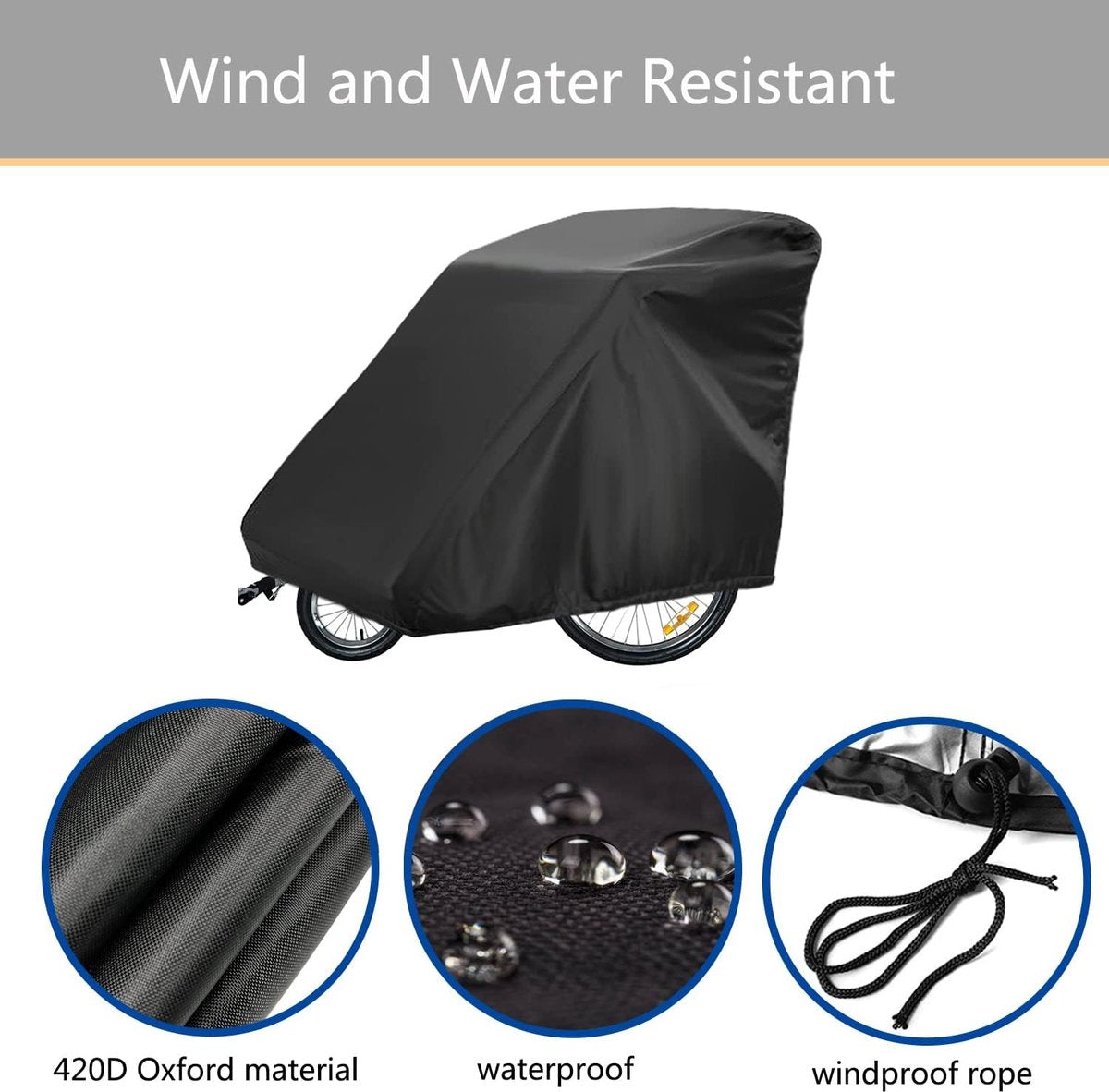 Bicycle Trailer Cover - Waterproof Bicycle Trailer Storage Cover - 420D Oxford Fabric - Waterproof cover for storing bicycle trailers - With PU coating - Child's Bicycle Trailer Cover - Anti-UV, windproof, dustproof, waterproof - 33*55*39 inches (84*140*9 - Image 4