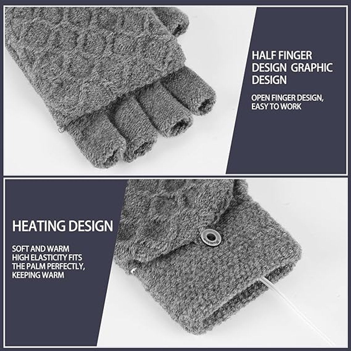 2 Pairs USB Heated Gloves - Heated Gloves - Electric Heating - Double-Sided Heating - Knitted Heated Gloves - Warm Winter Gloves - Gloves with Heating - Gloves - Winter - Unisex - Grey/Black - Image 4