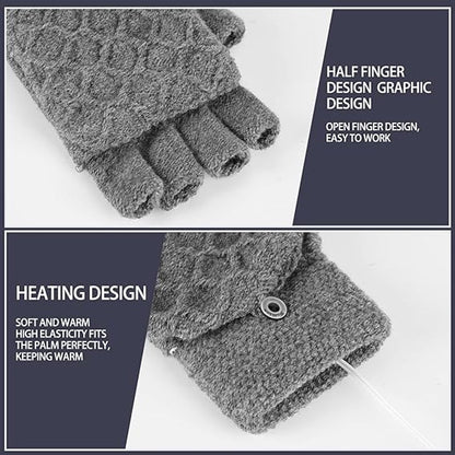 2 Pairs USB Heated Gloves - Heated Gloves - Electric Heating - Double-Sided Heating - Knitted Heated Gloves - Warm Winter Gloves - Gloves with Heating - Gloves - Winter - Unisex - Grey/Black - Image 4
