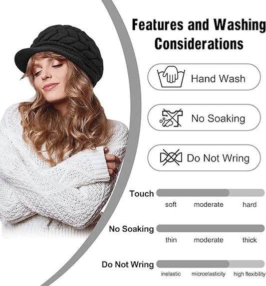 Ladies' Hat - Beanie Hat - Beret - Ladies' Beret - 4 Pieces - Knitted hat for ladies - Warm Winter Beret - Winter Hat - Warm Hats - Winter Hat with Brim - Winter - Fashion - Black/Beige/Grey/Red - Image 2