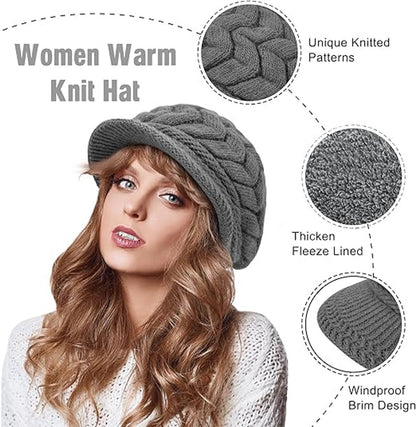 Ladies' Hat - Beanie Hat - Beret - Ladies' Beret - 4 Pieces - Knitted hat for ladies - Warm Winter Beret - Winter Hat - Warm Hats - Winter Hat with Brim - Winter - Fashion - Black/Beige/Grey/Red - Image 5