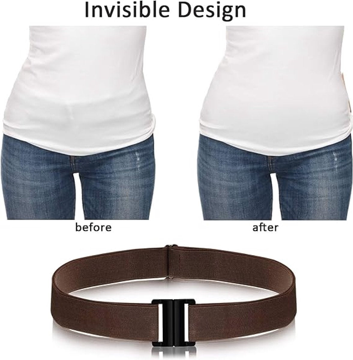 Elastic trouser belt - 4 Pieces - Elastic belt - women's belt - Adjustable Elastic - Trouser belt - Stretch Belts - stretchable belt - trouser belt - Non-slip Waist belt For Men and Women - For Jeans, Trousers and Dresses - Black, blue, brown, khaki - Image 4