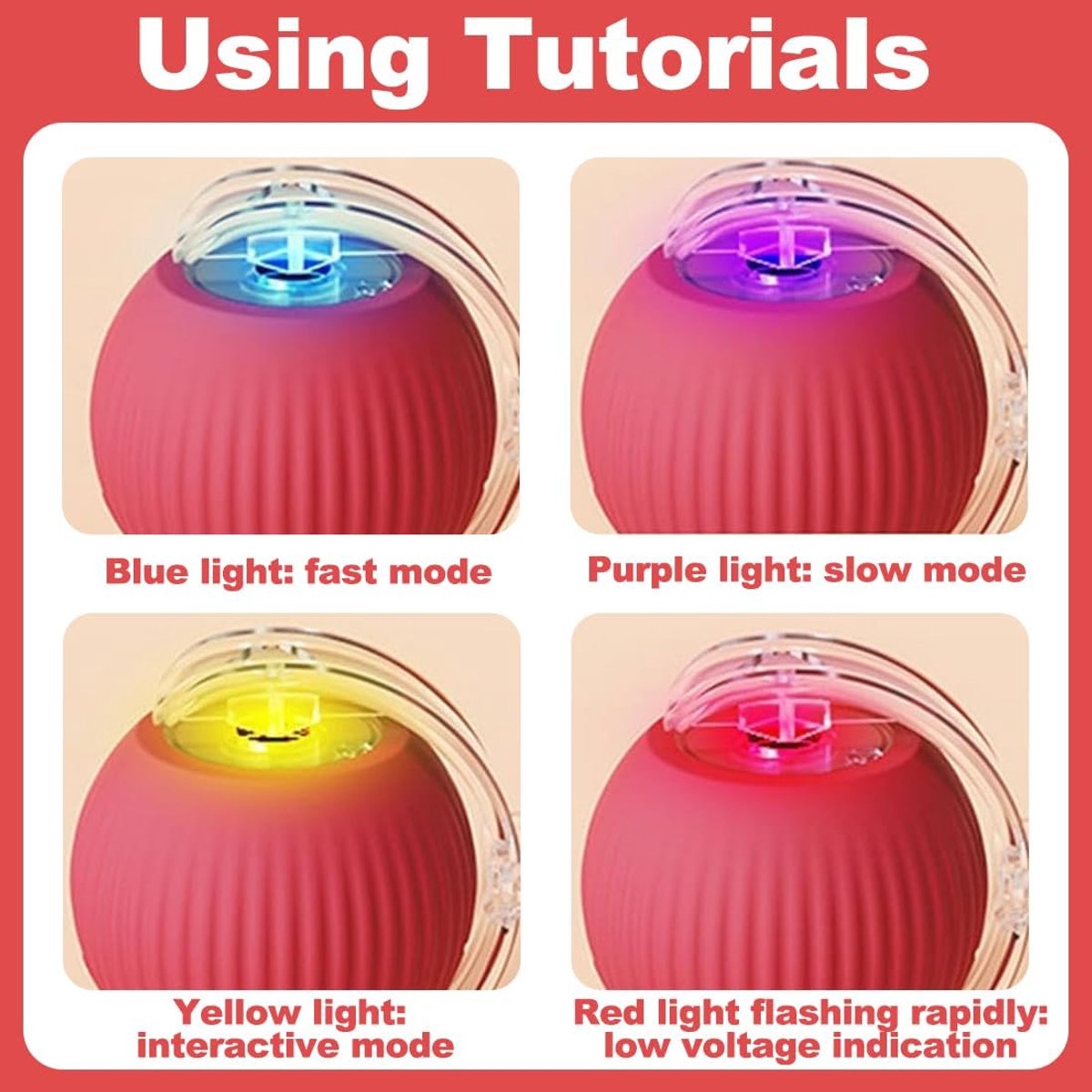 Electric Cat Ball Toy - Cat Toys - Electric Toy Ball - Pet Toys - Smart Toy Ball - Automatic Rolling Cat Ball - Interactive Cat Toy - Rechargeable - Cat Ball for Play and Interaction - Red - Image 2
