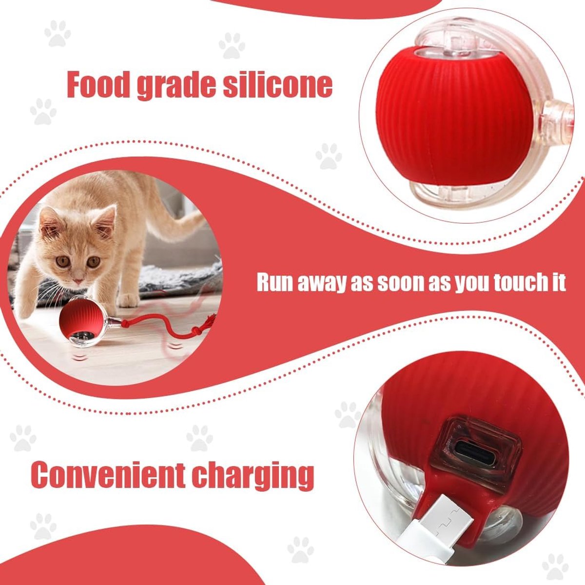 Electric Cat Ball Toy - Cat Toys - Electric Toy Ball - Pet Toys - Smart Toy Ball - Automatic Rolling Cat Ball - Interactive Cat Toy - Rechargeable - Cat Ball for Play and Interaction - Red - Image 4