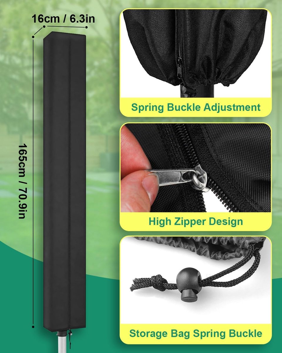 Dryer Cover - Protective Cover - Rotating Clothesline Cover Waterproof Fabric - 165x16x16 cm - Universal Dryer Cover - Heavy Duty Rotating Clothesline Cover with Zipper - Protective Weatherproof Cover for Garden Dryer and Drying Rack - Black - Image 4