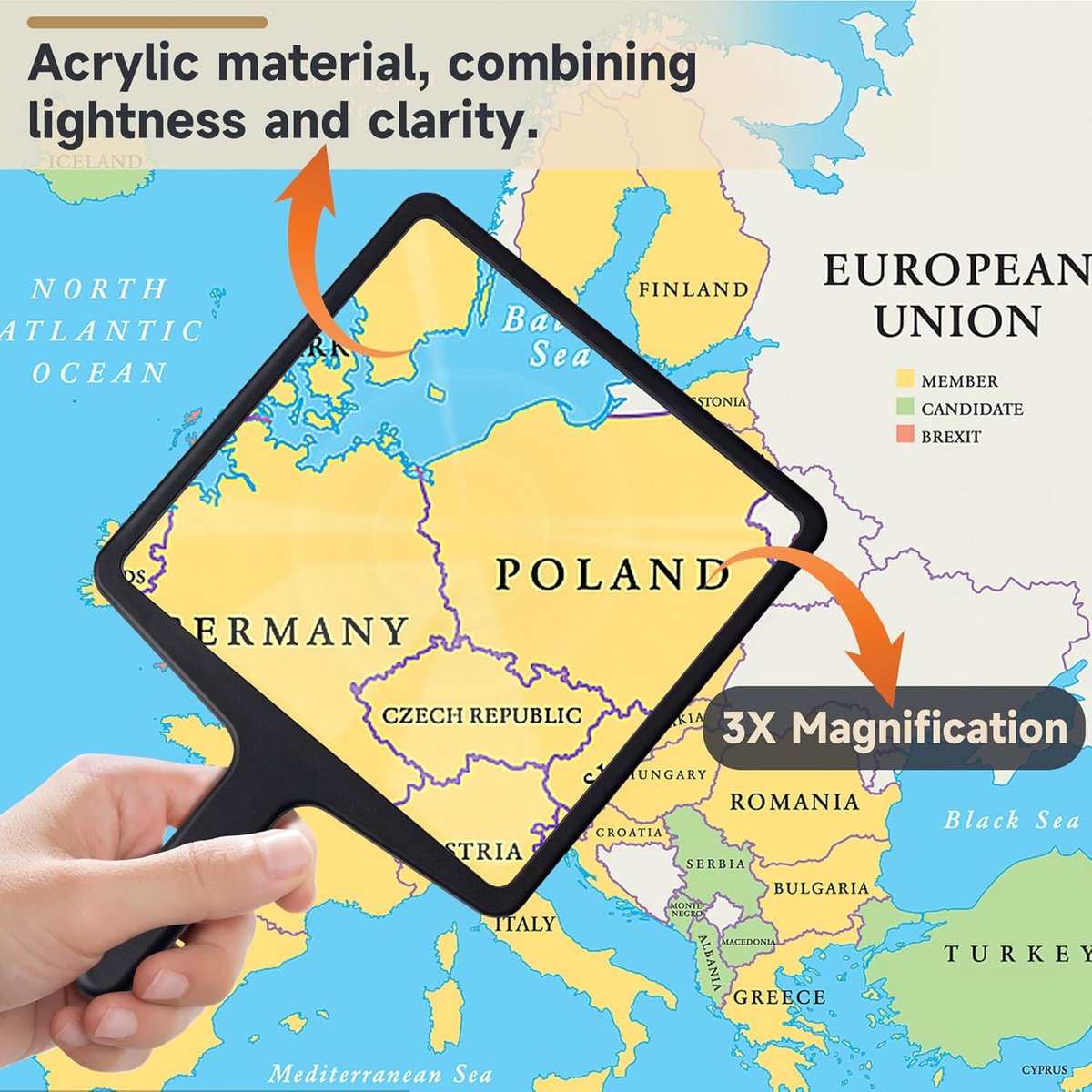 3X magnifying glass - reading magnifier - Reading magnifier for the visually impaired - Fresnel magnifying glass - Handheld magnifier - Magnifying glass with 3x magnification - Reading Magnifier - Magnifying Glass For Reading - Magnifying glass - for seni - Image 2