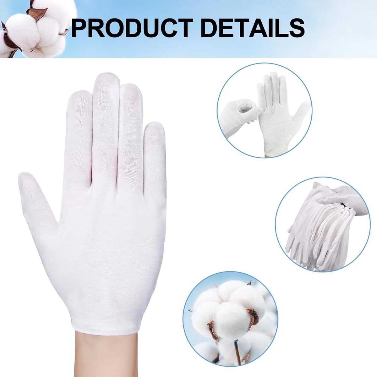 24 pairs - Gloves - white cotton gloves - soft cotton gloves - coin jewelry, silver inspection gloves - cotton gloves - serving gloves - stretchy gloves - 20 cm - Image 2