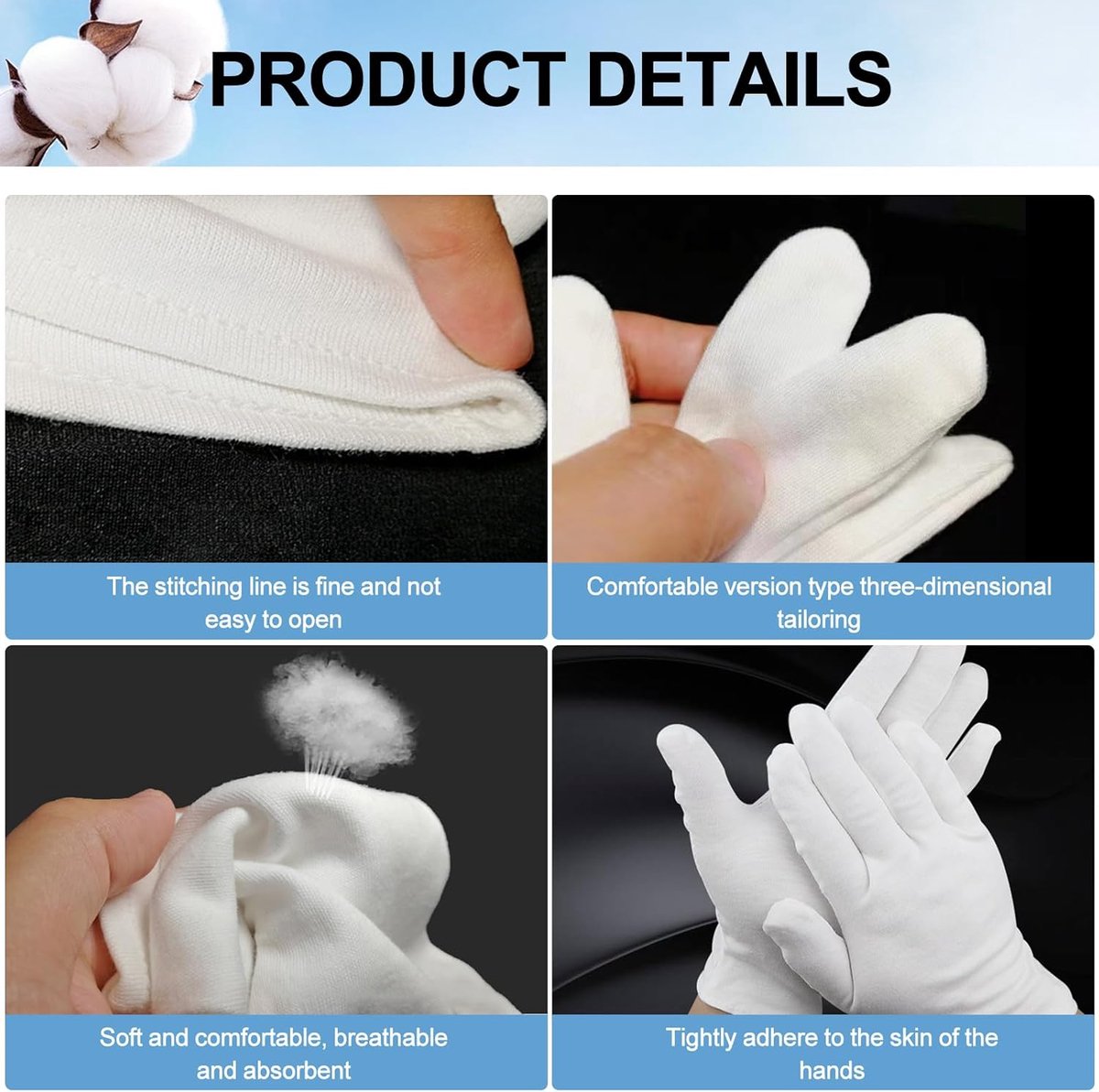 24 pairs - Gloves - white cotton gloves - soft cotton gloves - coin jewelry, silver inspection gloves - cotton gloves - serving gloves - stretchy gloves - 20 cm - Image 5