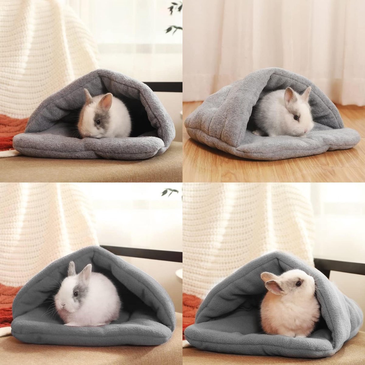 Rabbit Nest - 1 piece - Hamster Sleeping Bag - Hamster Bed - Guinea Pig Bed - Warm Guinea Pig House - Pet Sleeping Bag - Mini Sleeping Bag - Warm Soft Hiding Place - for hamsters, rabbits, kittens and other small pets - 38*28 cm - Grey - Image 3