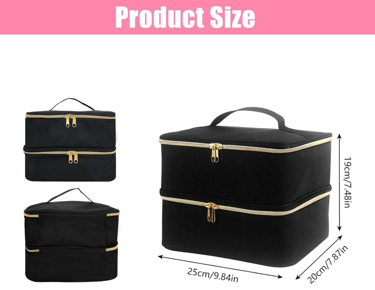 Nail polish storage - Nail polish case - Beauty case - Nail case bag - Nail stylist bag - Nail polish carrying case - double-layer makeup bag - nail accessories - nail organizer - storage box - for 30 bottles and nail lamp - 25*20*21 cm - black - Image 2