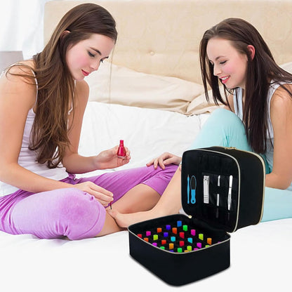 Nail polish storage - Nail polish case - Beauty case - Nail case bag - Nail stylist bag - Nail polish carrying case - double-layer makeup bag - nail accessories - nail organizer - storage box - for 30 bottles and nail lamp - 25*20*21 cm - black - Image 3