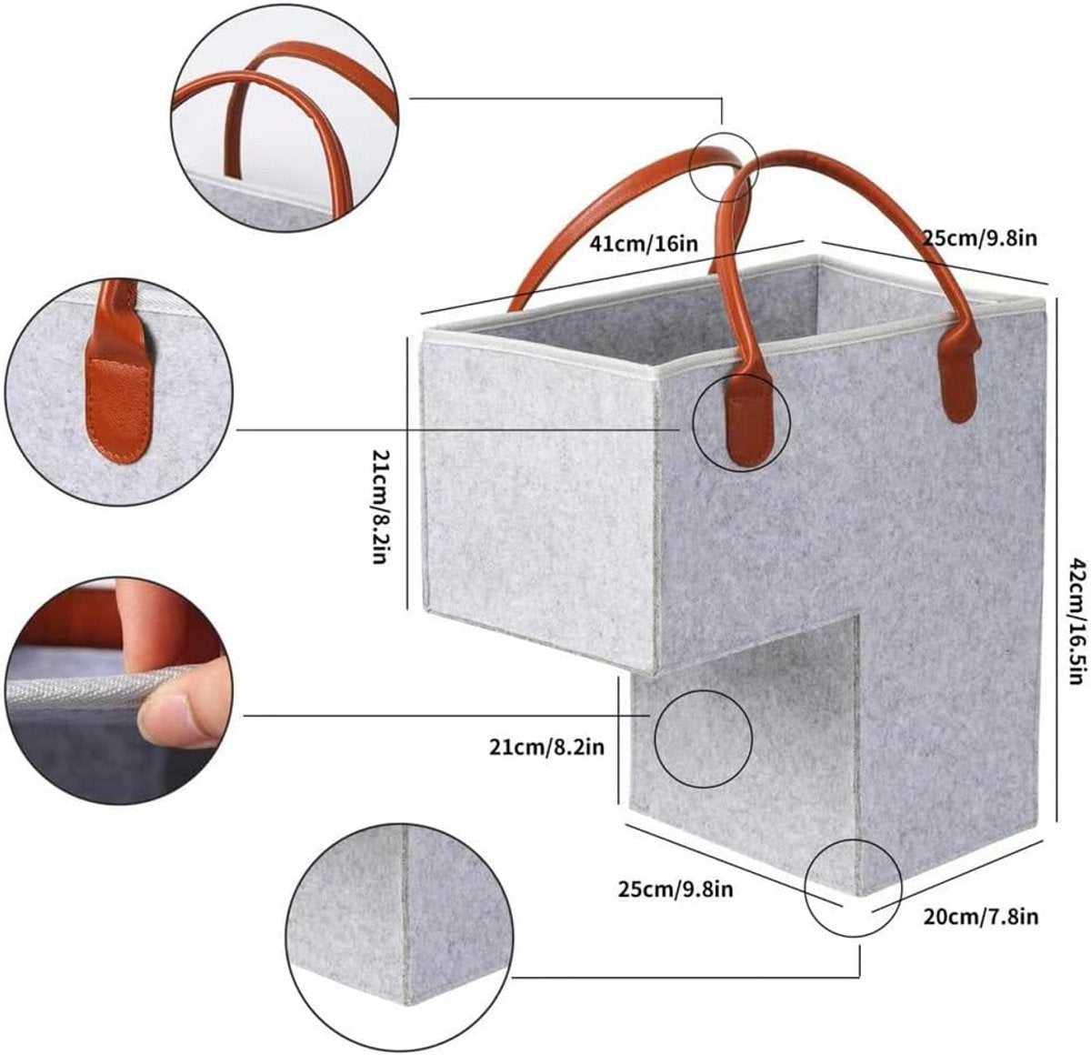 Stair Organizer Basket - Stair Basket - L-shaped foldable stair basket - Storage Bag - Felt Stair Basket - Laundry Basket - Toy Basket - Household Items - for Laundry, Toys - 42*42*25.5 cm - Light Grey - Image 5