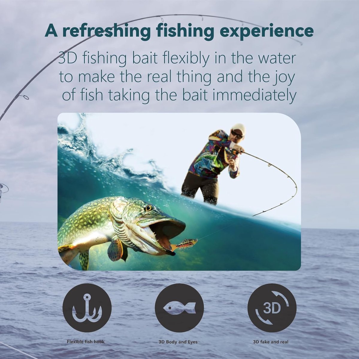 3-Piece Artificial Lure Set - Fishing Bait - Crankbait - Hook Plugs - Artificial Lures - Rubber Fish - for slow-sinking, gliding, and swimming, realistic artificial lures, suitable for saltwater and freshwater trout, sea bass, pike, zander, blue perch, an - Image 5