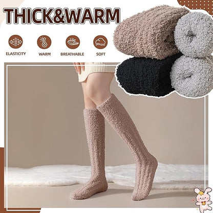 3 Pairs - socks - Knee socks - Warm Fuzzy Fleece Socks - Women's House Socks - Warm Winter Socks - Fluffy Socks - Sleep Socks - House Socks - keep warm - coral fleece - Plush and comfortable - thick plush socks - center tube socks - Image 3