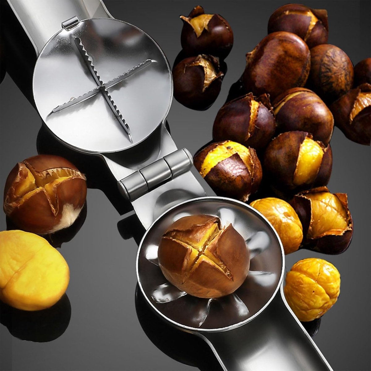 Chestnut opener - Nutcracker - Chestnut clip - Dried fruit opener - chestnut tongs - chestnut cutter - nutcracker tongs - nutcracker - manual chestnut cracker - walnut cracker - chestnut clamp - for chestnuts, walnuts, hazelnuts - 17.5*5.5cm - silver - Image 4