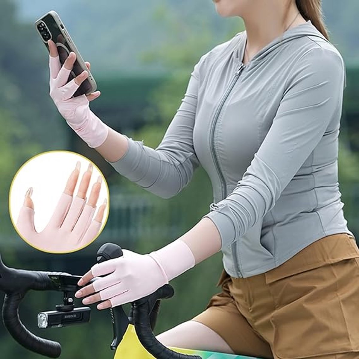 4 pairs - Gloves - Half-finger gloves - women's UV-protective half-finger gloves - summer hand protection gloves - fingerless gloves with sun protection - pink, white, grey and purple - 23 cm - Image 4