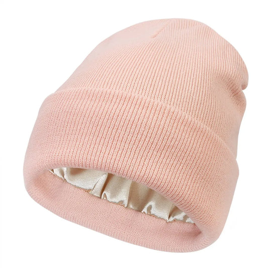 Hat - Knitted hat - Winter hat - Warm hat - Hat with satin lining - warm winter hat - knitted winter hat with fold-over brim - silk lining - soft knitted hat - warm and comfortable - for women and men - pink