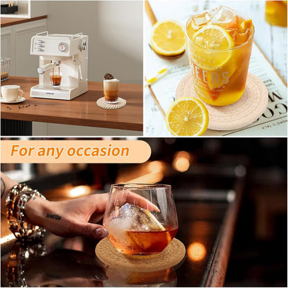 Set of 8 Round Coasters with Stand - Coaster Set - Thermal Insulation - Non-Slip Braided Cotton Coasters - Coasters for Glasses - for Glasses - For Drinks, Bar, Cups, Table Coasters - Image 4