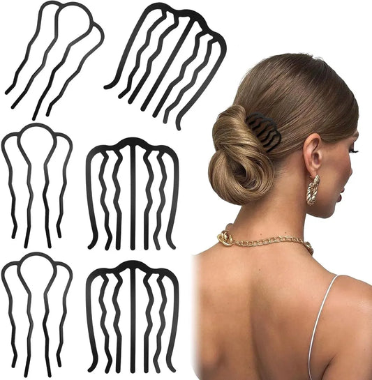 6 pieces - metal hair comb - Hair clip - Hairpin - Hair clips - U-shaped side comb - French hair comb - Hairpins - Hair accessories - vintage updo comb - combination of thick and fine hair - black