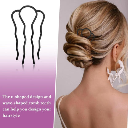 6 pieces - metal hair comb - Hair clip - Hairpin - Hair clips - U-shaped side comb - French hair comb - Hairpins - Hair accessories - vintage updo comb - combination of thick and fine hair - black - Image 4