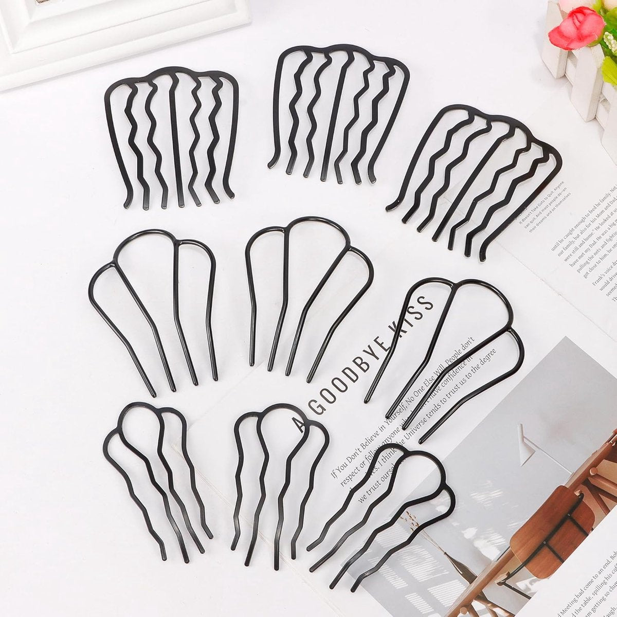 9 pieces - metal hair comb - Hair clip - Hairpin - Hair clips - U-shaped side comb - French hair comb - Hairpins - Hair accessories - vintage updo comb - for fine, long, medium-length, thin and coarse hair - black - Image 2