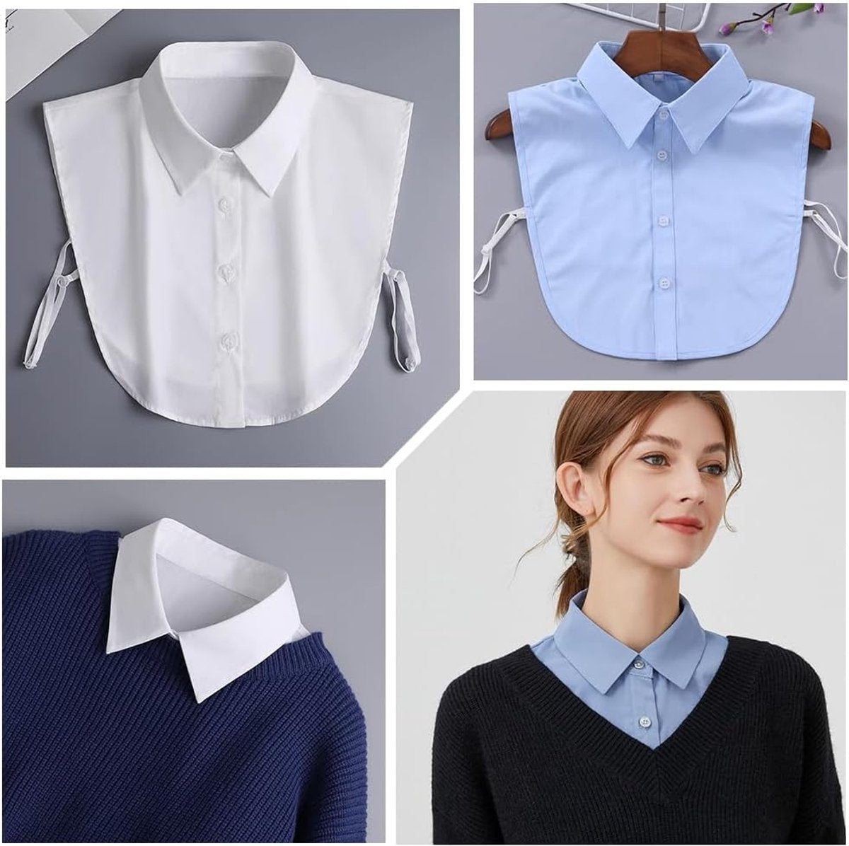 2 pieces - Women's Shirt Collar - Shirt Collar - Detachable Collar - Small Shirt Collar - Faux Detachable Collar - Detachable Pointed Collar - Small Collar - Pointed Collar - Shirt Replacement - Blouse - Adjustable - One Size - White, Blue - Image 4