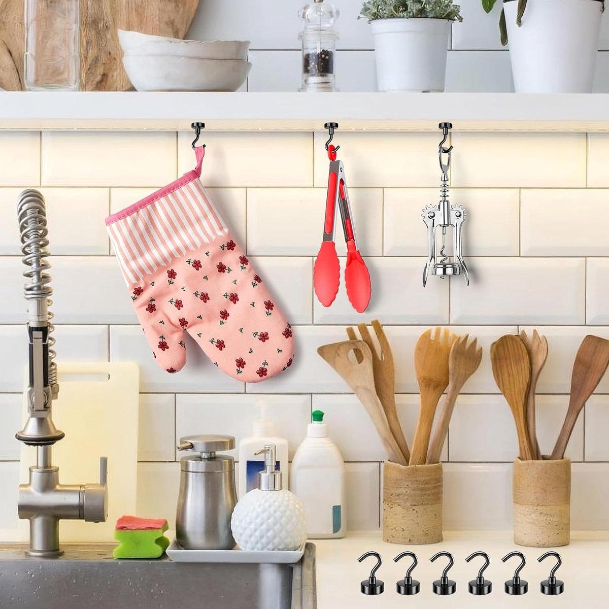 magnetic hook - 15 pieces for more than 5 kg - super strong pulling force - magnet with hook - heavy-duty magnetic hook for hanging, kitchen - black - Image 2