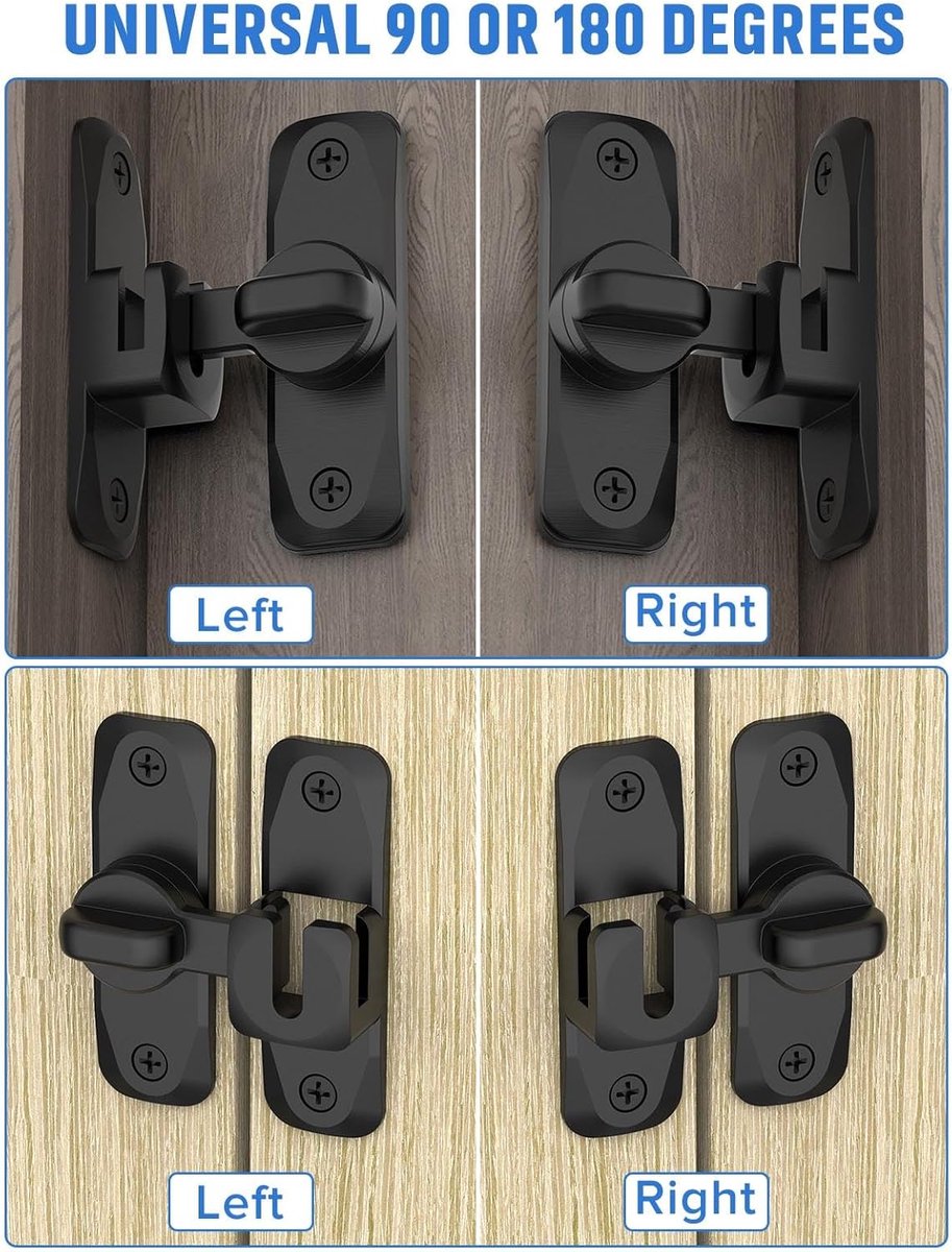 pieces - 90/180 degrees - sliding door lock - privacy protection - security sliding door lock - small gate locks - hardware for shed, garden, bathroom, cupboard, window - 80*25 mm - black - Image 2