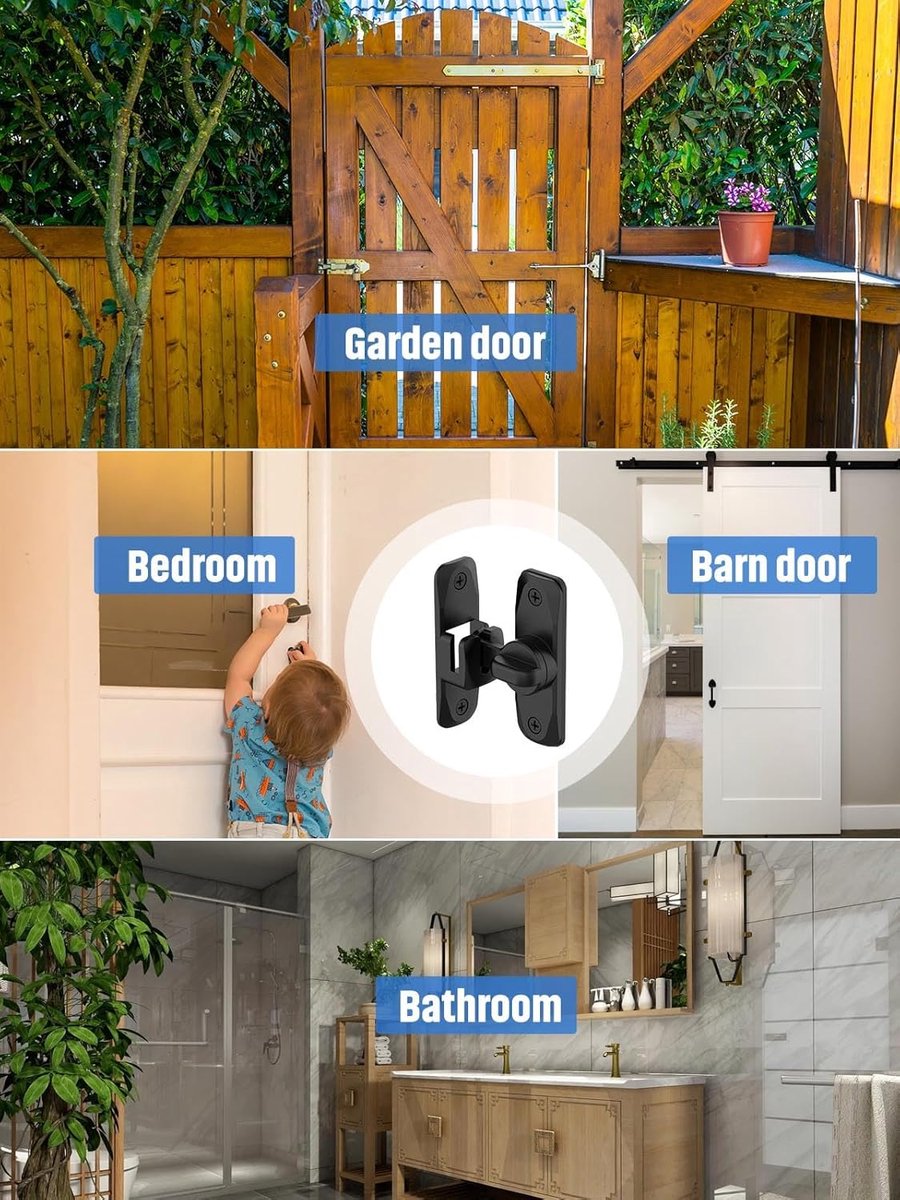 pieces - 90/180 degrees - sliding door lock - privacy protection - security sliding door lock - small gate locks - hardware for shed, garden, bathroom, cupboard, window - 80*25 mm - black - Image 3