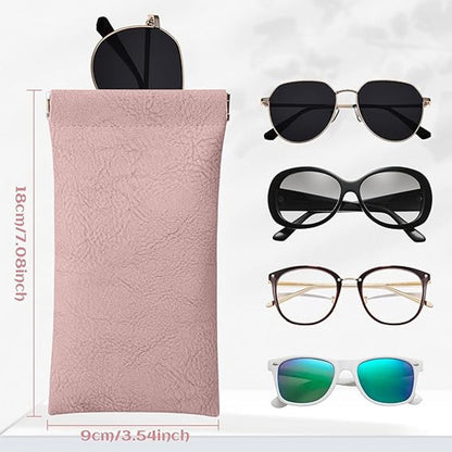 Glasses Bag - 5 pieces - Sunglasses storage case for men and women - Glasses storage bag with automatic spring bar closure - Portable - 180*90mm - Leather glasses bag (Pink/Orange/Blue/Green/Black) - Image 4
