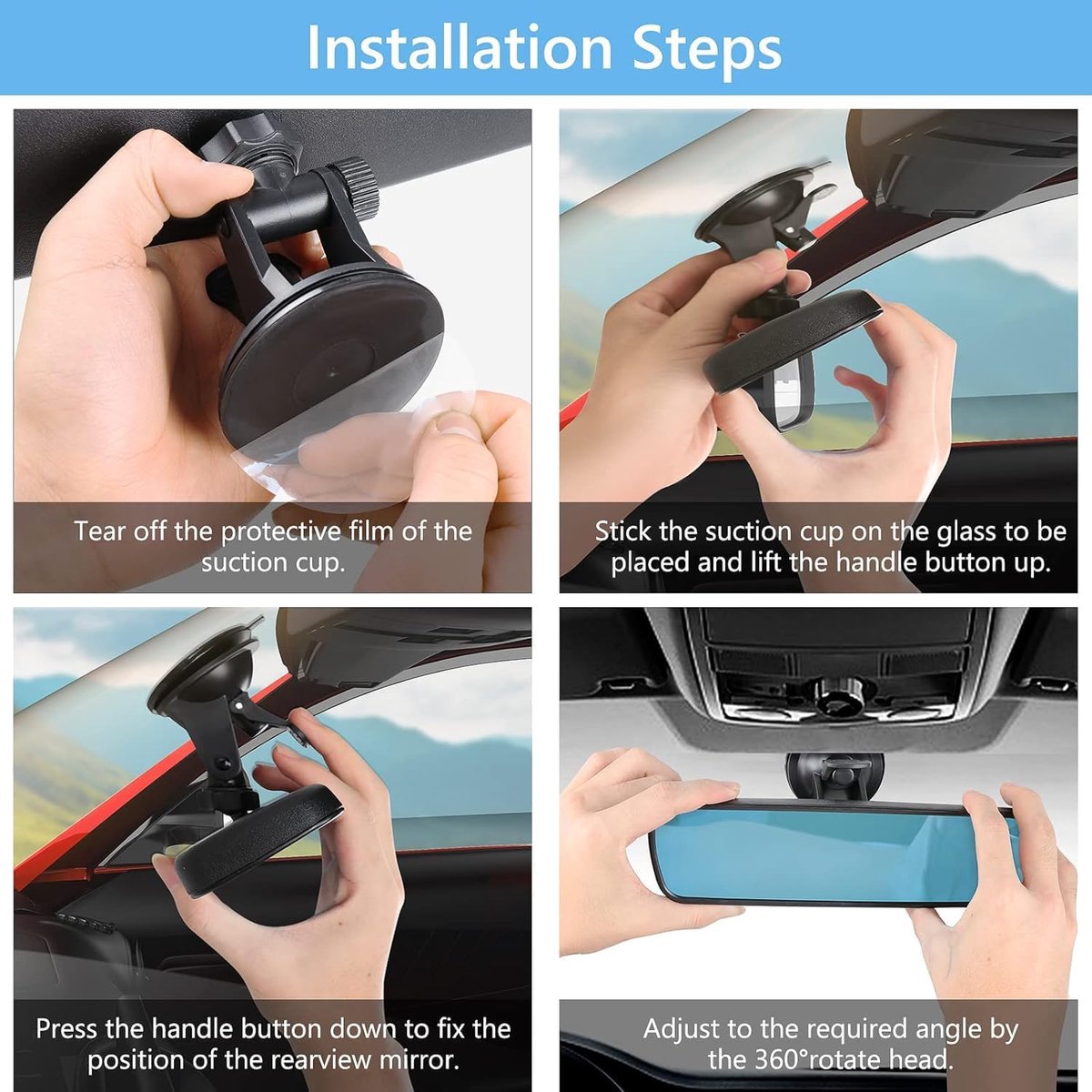 20*6 cm - car rearview mirror - rearview mirror - with suction cup - adjustable - car interior mirror - vehicle interior mirror reduces blind spots - universal - car accessories - for boats, trucks and SUVs - black - Image 2