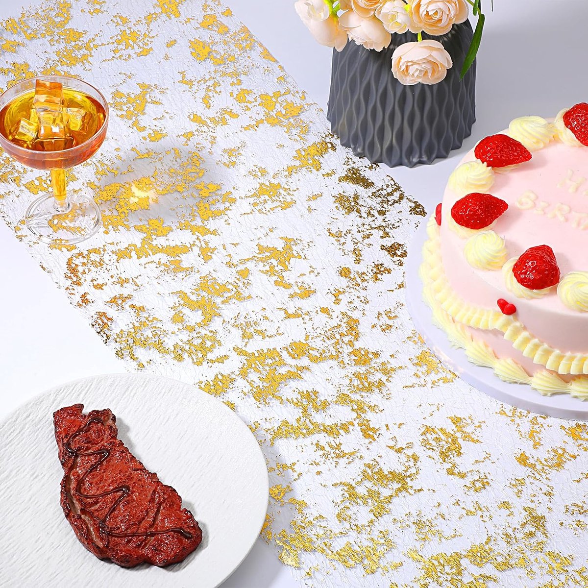 Table Runner - 28*275 cm - Gold Table Runner - Gold Foil Table Runner - Tablecloth - Polyester Table Runner - Glittering Metal Mesh Roll Table Runner - for wedding decorations, New Year's decorations, and birthday parties - Image 4