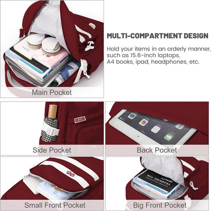 Waterproof backpack for girls - Girl Backpack - School backpack - lightweight school bag - School bag - Girls School Student School Bag - Large capacity backpacks for Girls and Boys - Teenagers - High School backpacks - Red - Image 3