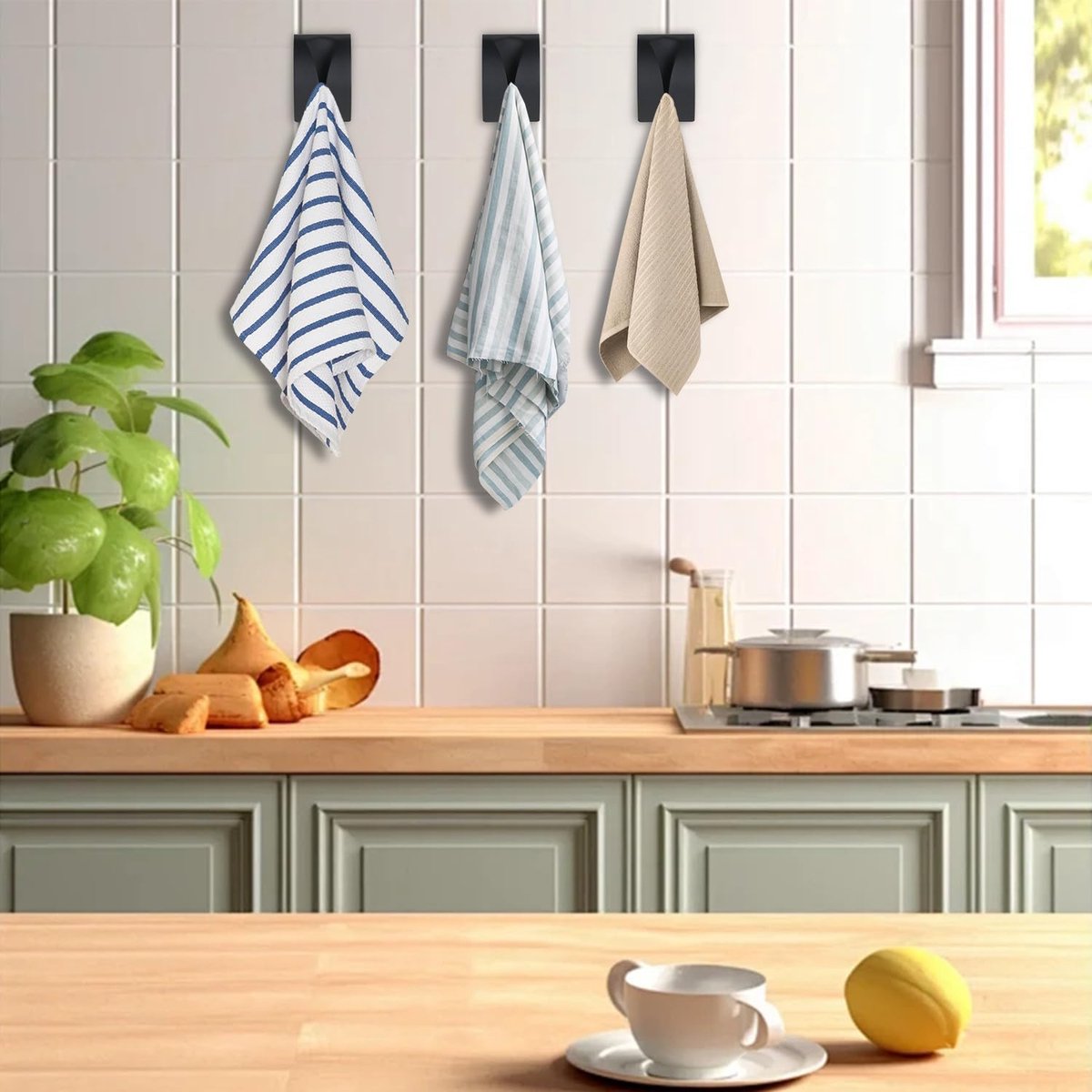 pieces - self-adhesive towel clip - 5*2.3*7.8 cm - stainless steel kitchen wall hooks - stainless steel tea towel holder - Towel hooks without drilling - Towel clips - with convenient recess - for hanging towels - black - Image 3