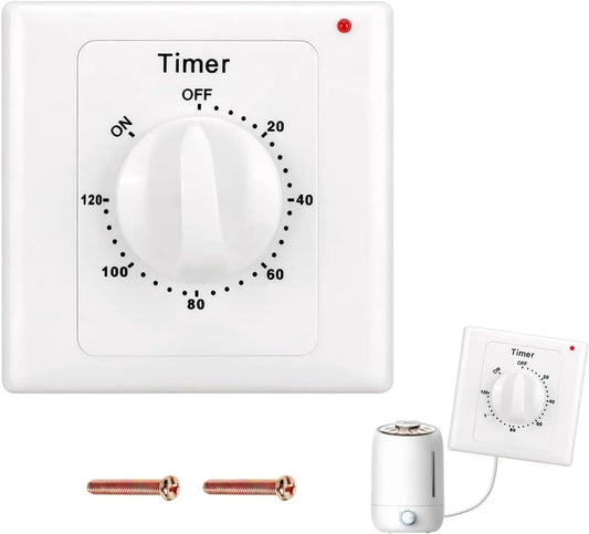 Countdown Switch - 120 minutes - Countdown timer switch - Mechanical countdown timer socket - time switch - timer light switch - with timer - timer socket - for bathroom extractor fan, garage, laundry room, storage room or spa - white
