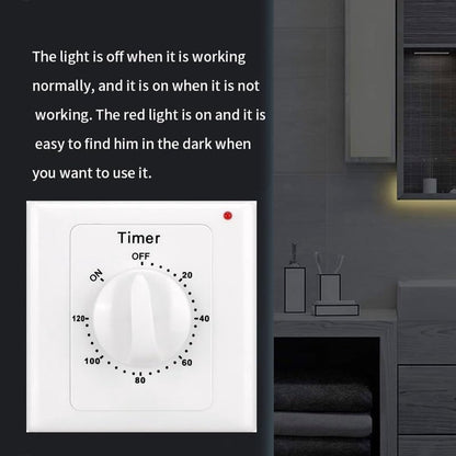 Countdown Switch - 120 minutes - Countdown timer switch - Mechanical countdown timer socket - time switch - timer light switch - with timer - timer socket - for bathroom extractor fan, garage, laundry room, storage room or spa - white - Image 3