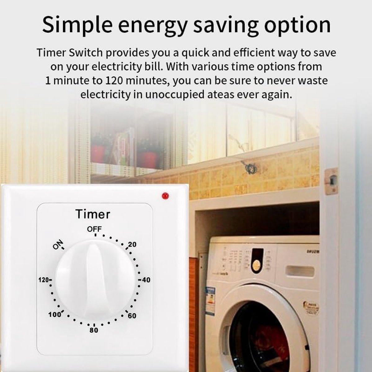 Countdown Switch - 120 minutes - Countdown timer switch - Mechanical countdown timer socket - time switch - timer light switch - with timer - timer socket - for bathroom extractor fan, garage, laundry room, storage room or spa - white - Image 4