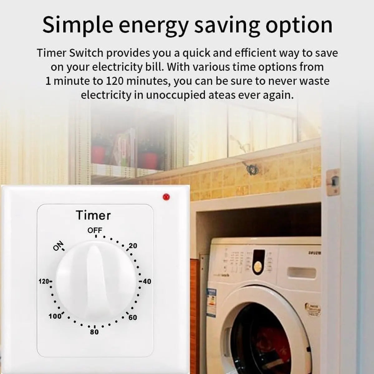 Countdown Switch - 120 minutes - Countdown timer switch - Mechanical countdown timer socket - time switch - timer light switch - with timer - timer socket - for bathroom extractor fan, garage, laundry room, storage room or spa - white - Image 4