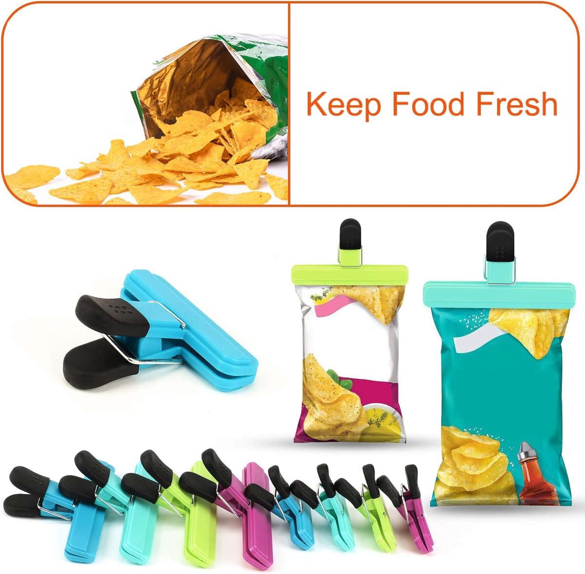 Pieces Food Storage Clips - Sealing Clips - Sealing Clamps - Food Storage Clips - Food Storage Clips - Small Clip - Sturdy Sealing Clips - Snack Clip - Food Clips - Used for sealing and storing food - 2 sizes mix - Image 3