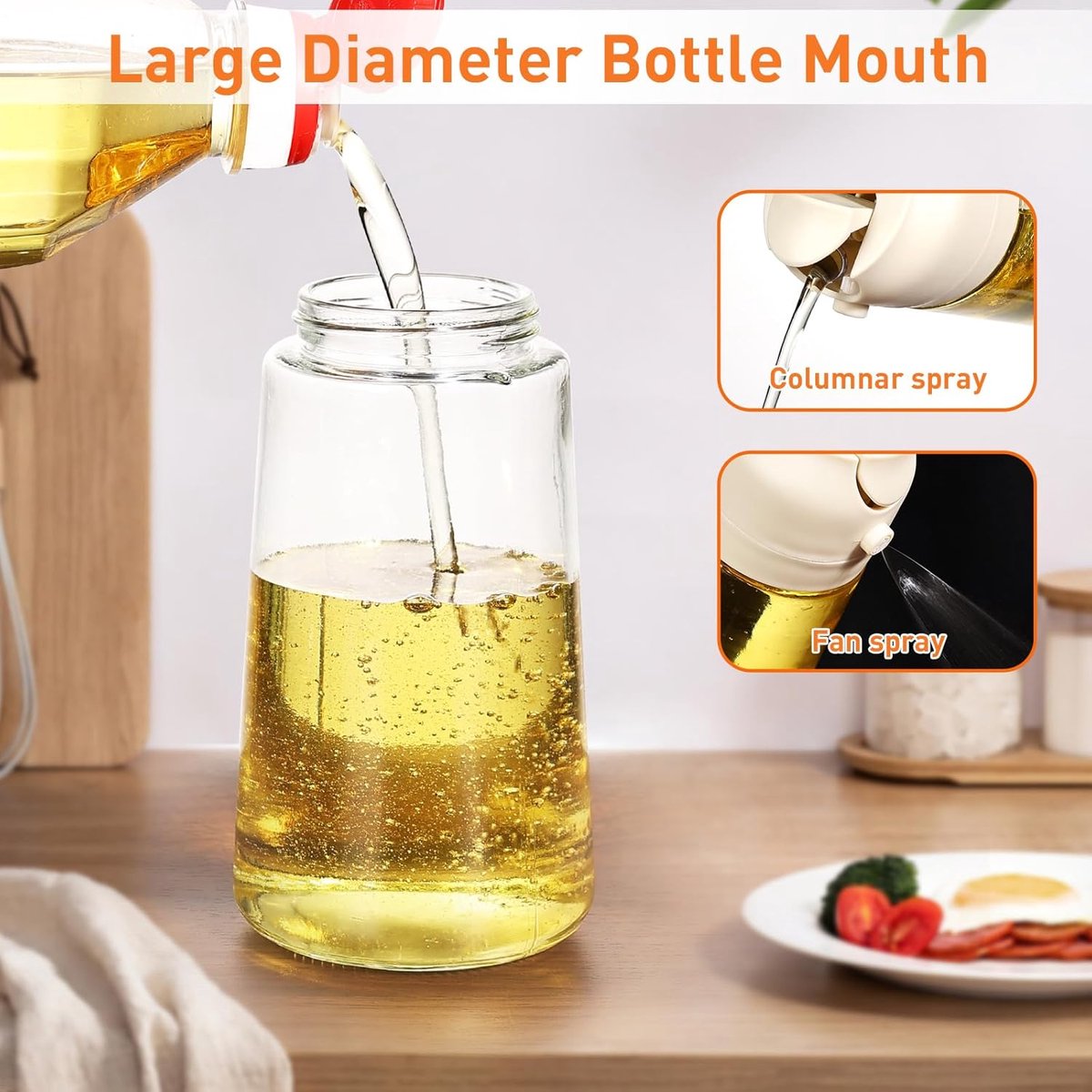 2-in-1 - Oil spray bottle - olive oil dispenser bottle - 470 ml - Olive oil sprayer - oil container - oil bottle - oil spray bottle - oil dispenser - oil atomizer - glass oil spray - kitchen utensil - spray and pour - for kitchen, BBQ, barbecue - white - Image 3