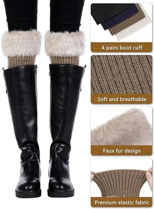 4 pairs of Leg Warmers - warm winter boots - warm winter ankle boots for women - Furry Fuzzy - short warm boot covers - crocheted boots - boot cover socks - warm boot covers - winter gift for women - Image 3