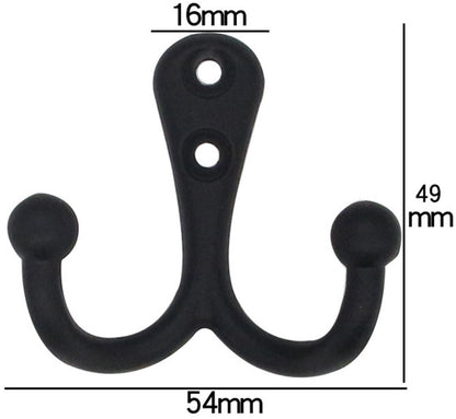 6 pieces - 54*49mm - Hook - Clothes hook - Retro double coat hooks - Wall hook - Metal hook - Universal hooks - with 12 screws - for coat, scarf, bag, towel, key, cap, cup, hat - black - Image 5