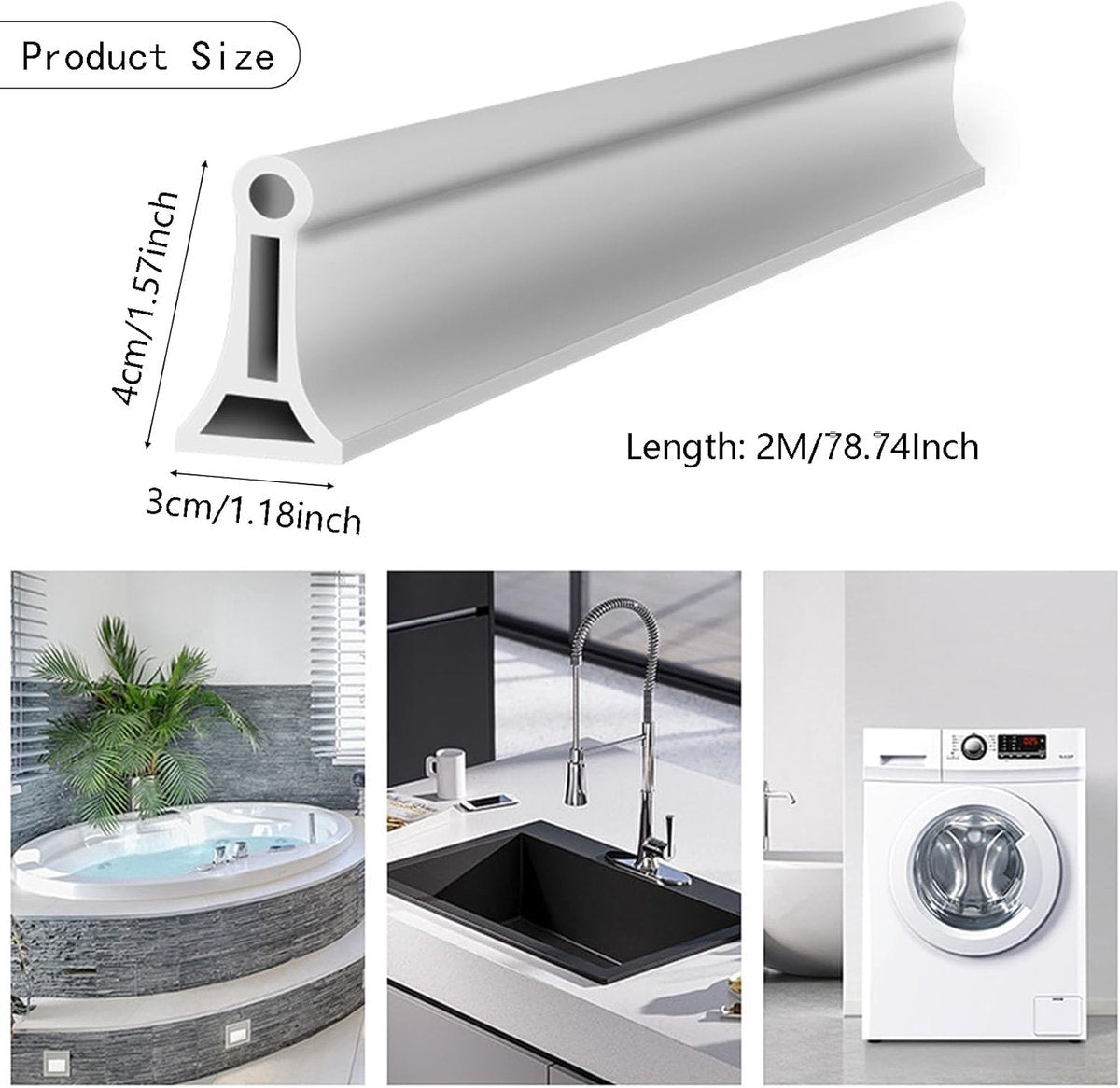 Water-repellent strip - 4cm*3cm*2m - Shower sill - Shower seal - Shower splash guard - Sealing edge - Self-adhesive - Flexible - Cut-off piece - kitchen accessories - bathroom accessories - for shower cabin, kitchen, toilet - white - Image 5