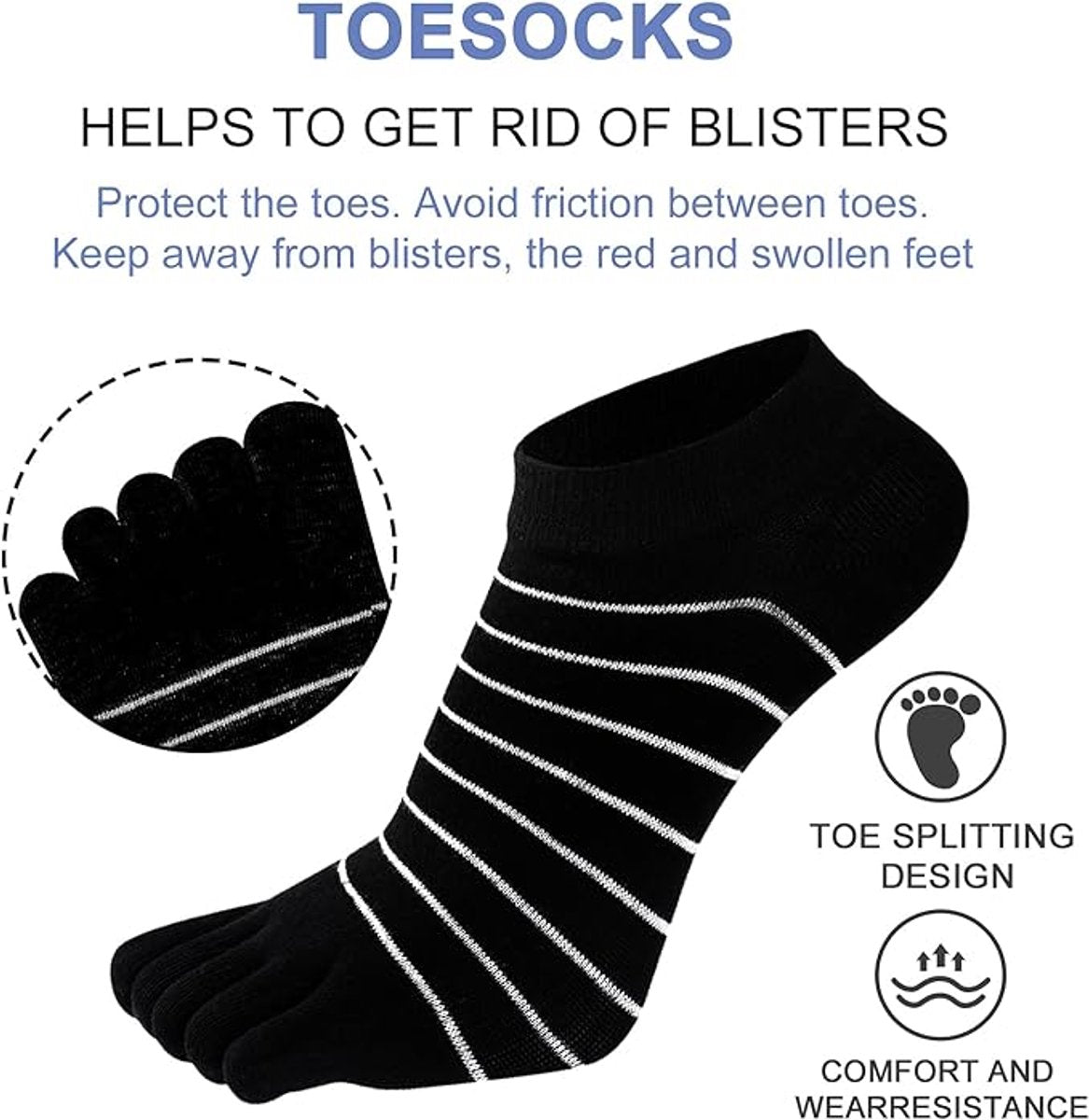 5 pairs - Toe socks - Toe socks - Yoga socks - cotton toe socks for women - Runner toe socks - Runner Toe socks - Smooth toe seam - Cotton - Comfortable Socks - sports socks - loose toe socks - breathable sports socks - black - Image 2