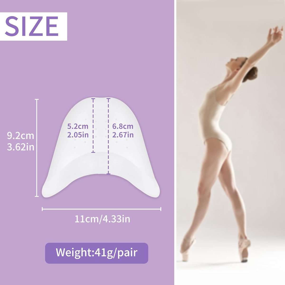 pairs - Silicone gel toe protectors - soft ball of the foot - metatarsal ballet pointe toe cap - with hole toe protection - toe protectors - insole - 2 pairs white + 2 pairs beige - 9.2*11 cm - Image 4