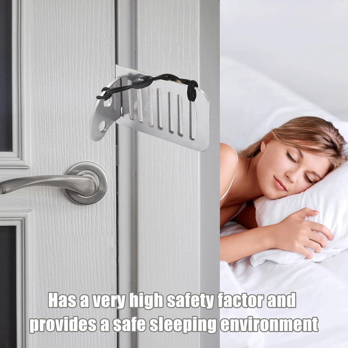 2 pieces - Door stopper - Portable door lock - Lock - Portable security door locks - Anti-theft door stopper - Anti-burglary door stopper - theft protection - for travel, apartments, hotels, schools, vacation homes - 8*3 cm - silver - Image 2
