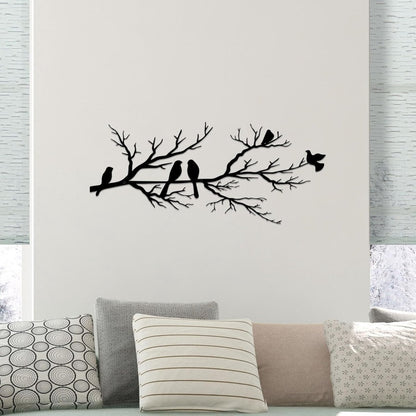 Metal Birds Wall Art - Metal Bird Wall Decoration - Vivid Birds on Branch Silhouette Wall Decor - Black Leaves with Bird - Tree Branch Silhouette - Outdoor Hanging Wall Sculpture - Hanging - for Home Balcony Garden - 43x18.6cm - Black - Image 2