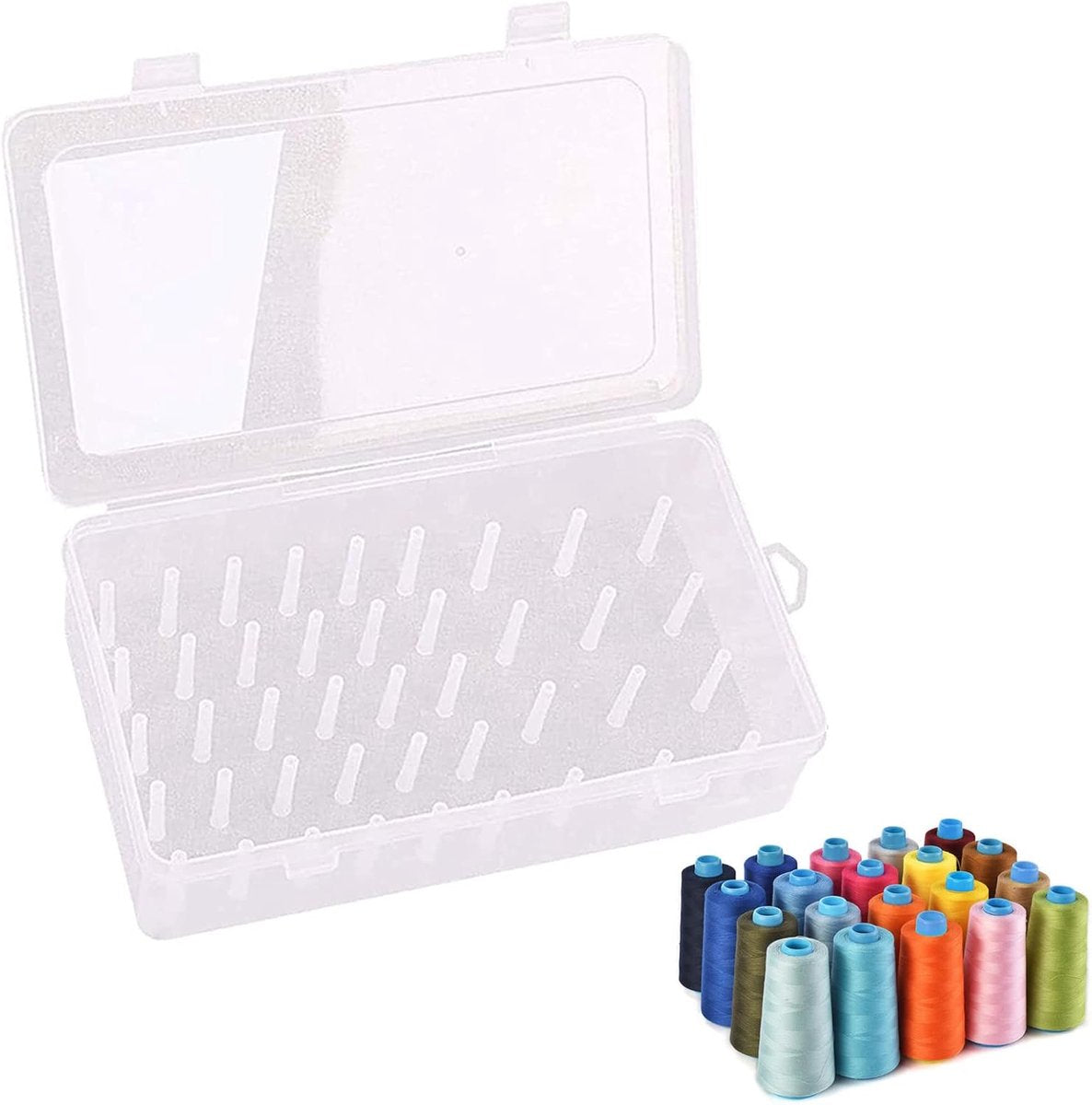 Sewing thread spool with 42 spools - Transparent sewing thread storage box - Empty sewing thread spools - High-capacity sewing thread storage box - Embroidery thread storage box - For organizing sewing thread spools - Image 2