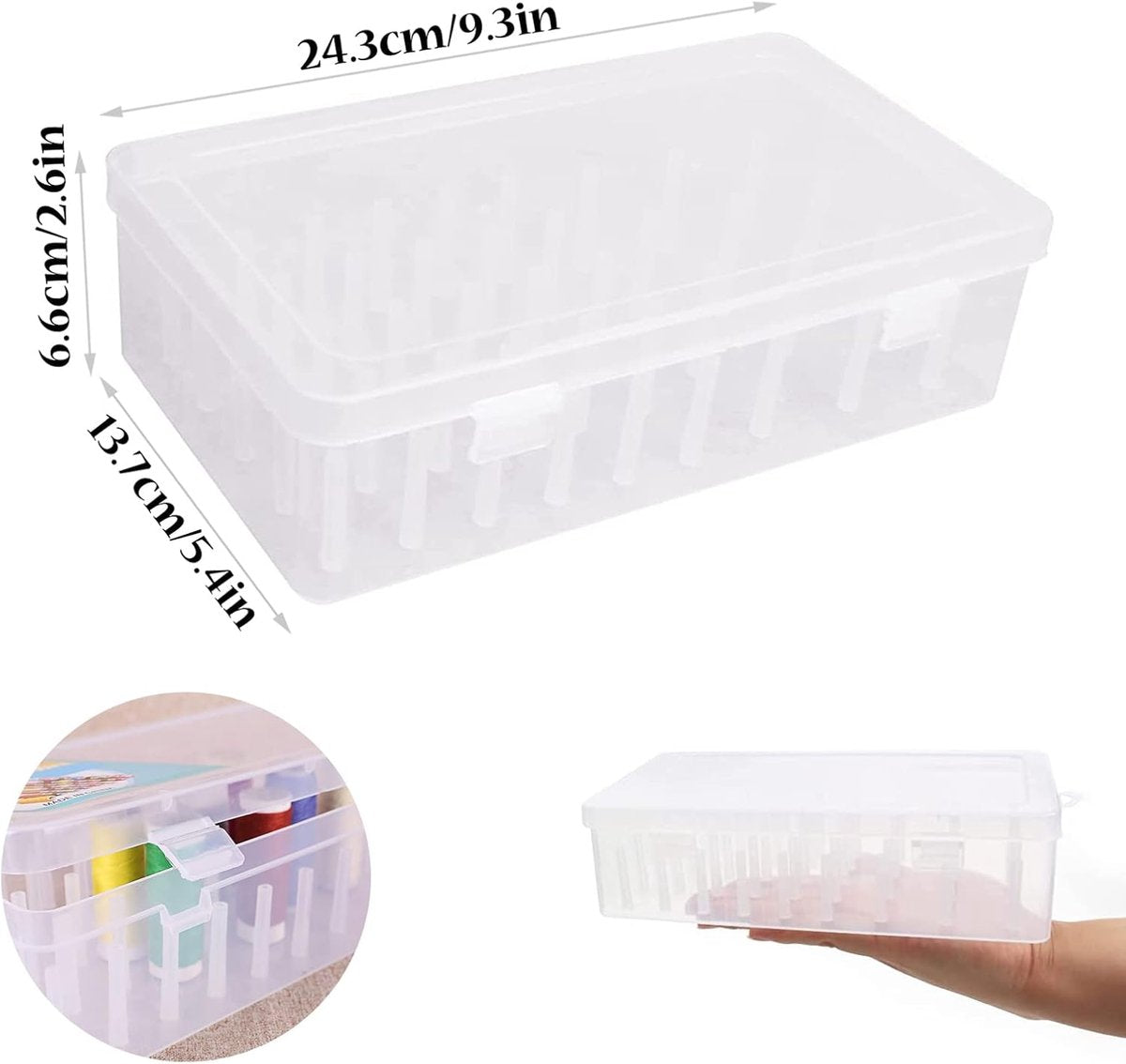 Sewing thread spool with 42 spools - Transparent sewing thread storage box - Empty sewing thread spools - High-capacity sewing thread storage box - Embroidery thread storage box - For organizing sewing thread spools - Image 3